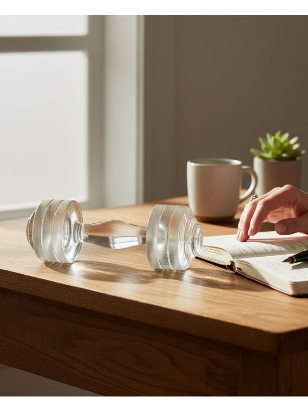 Glass Dumbbell Paperweight With Frosted Ends